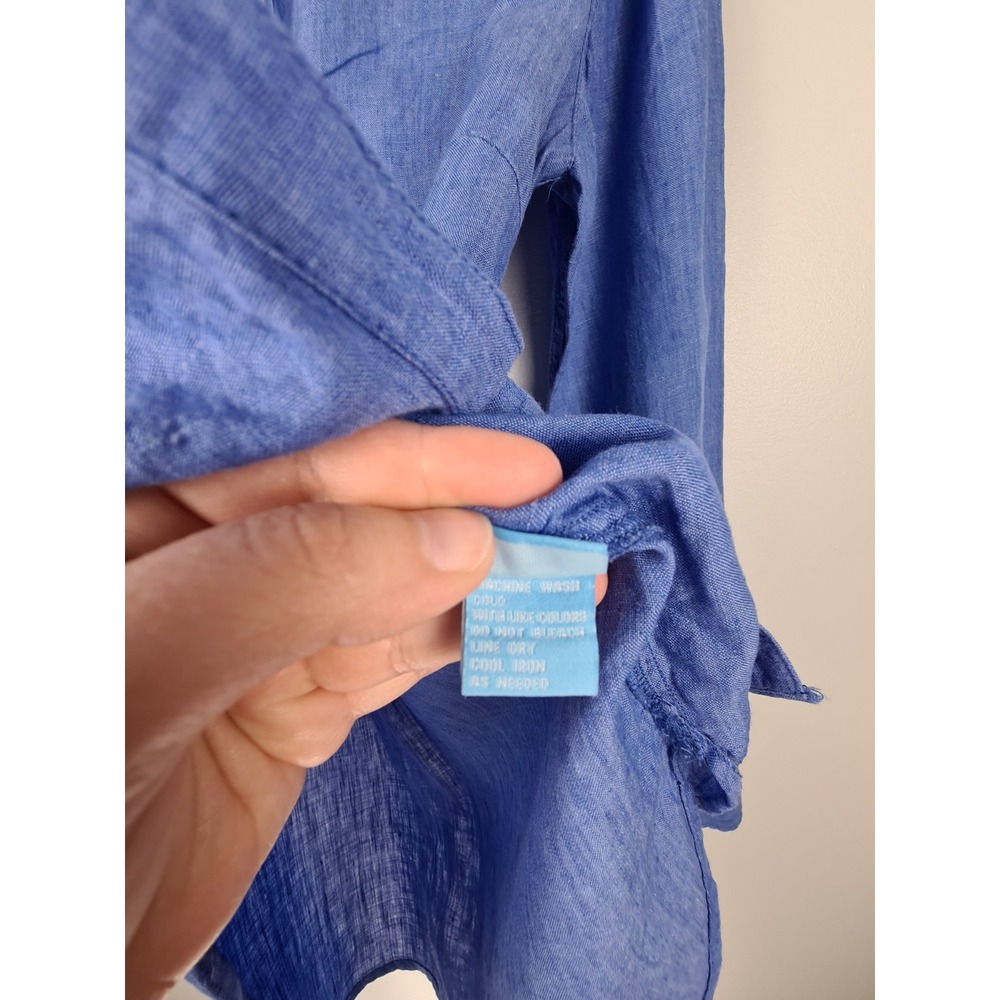 J McLaughlin Shirt‎ Women's XS Linen Button Up Long Sleeve Blue Preppy Workwear - Picture 4 of 7